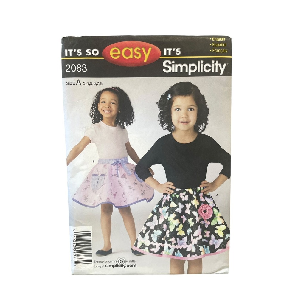 Simplicity 2083 Child's Skirts Sizes 3 4 5 6 7 8 Gathered A-Line Apron Ruffle